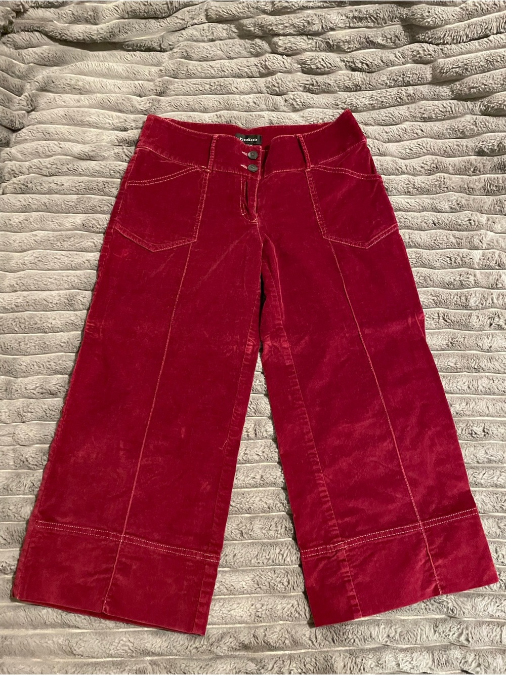 Vintage Y2K Bebe Maroon Wide-Leg Cropped Corduroy Pants